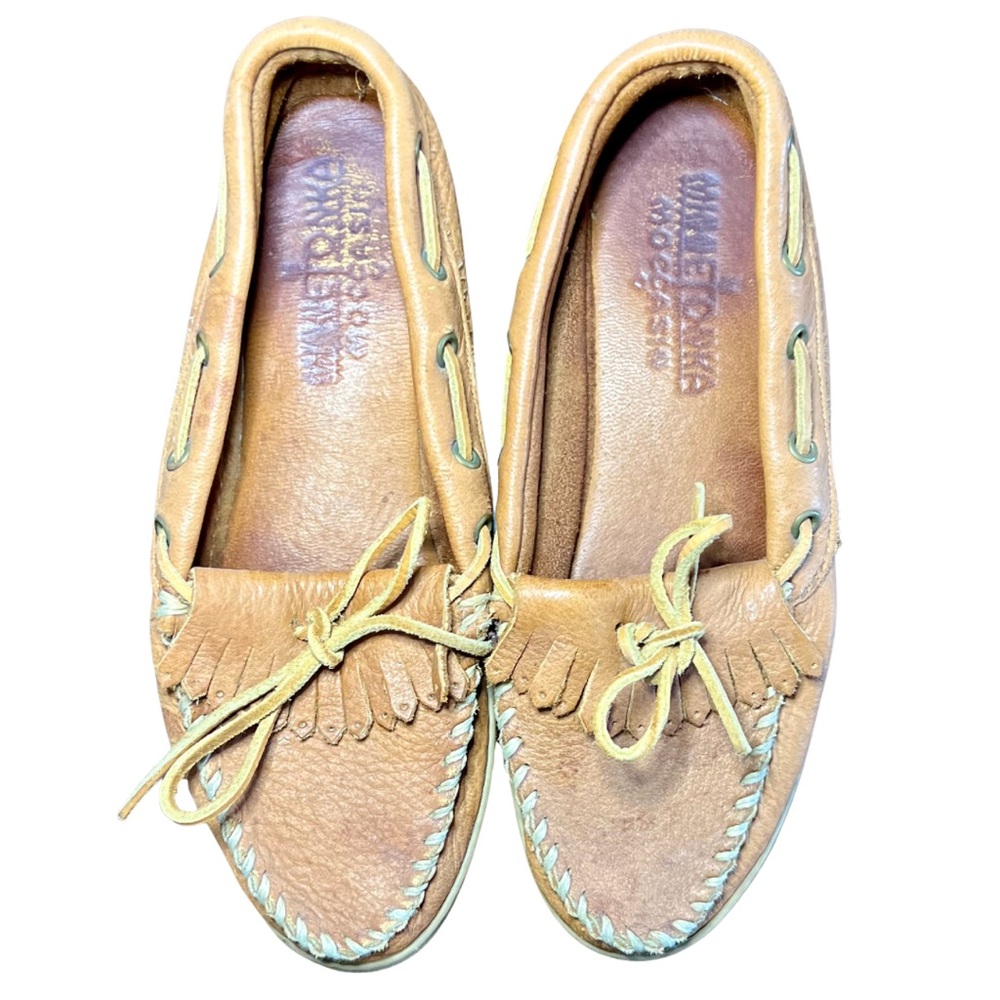 Minnetonka Leather Moccasin Loafers | Tan | Made in USA | Size 8